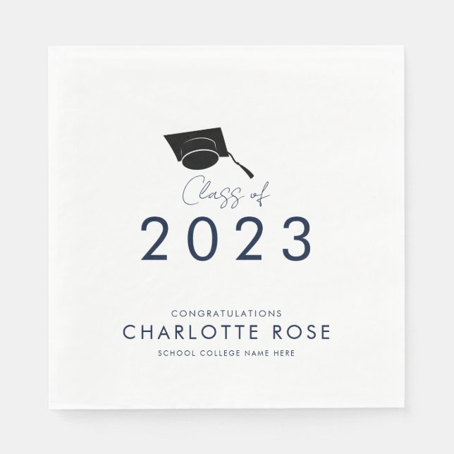 Graduation 2024 Navy Blue Script Grad Party Paper Napkin (Front)