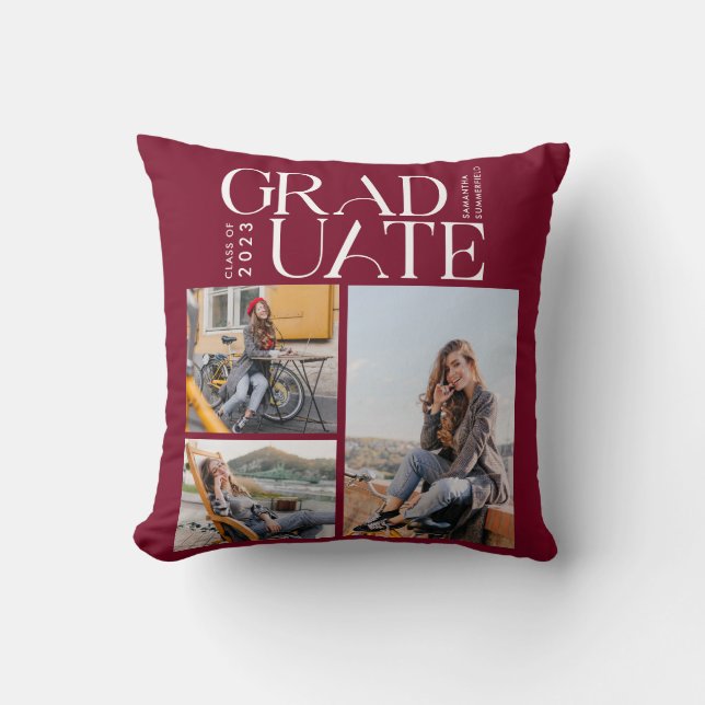 Graduation 2024 Photo Collage Burgundy Graduate Cushion (Front)
