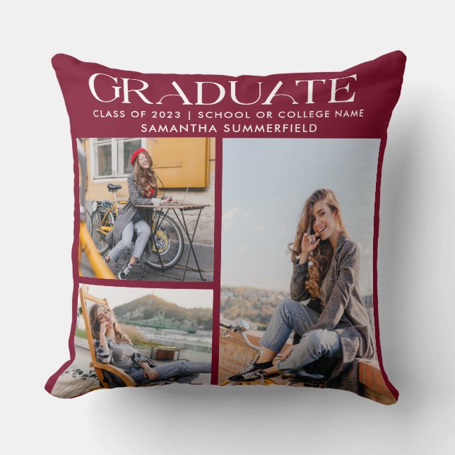 Graduation 2024 Photo Collage Burgundy Keepsake Cushion (Front)