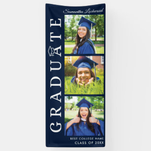 Graduation 2024 Photo Collage Navy Blue Graduate Banner