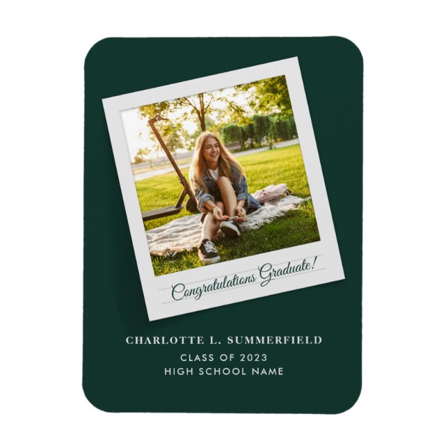 Graduation 2024 Photo Green Elegant Announcement Magnet (Vertical)