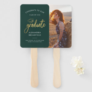Graduation 2024 Photo Green Personalised Party Hand Fan