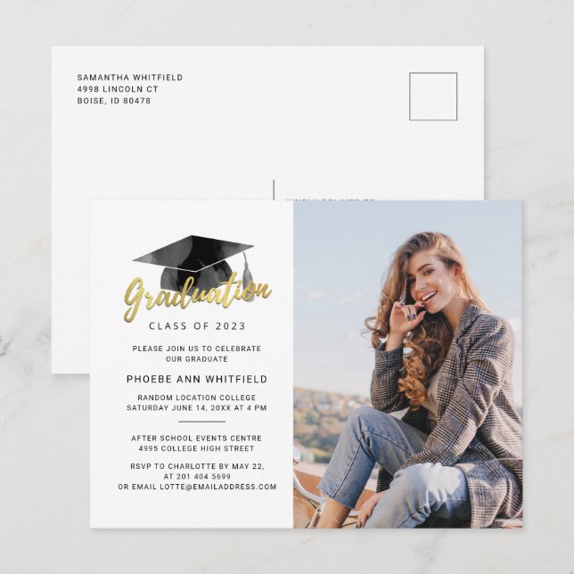 Graduation 2024 Photo Minimalist Party Invitation Postcard (Front/Back)