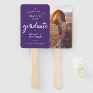 Graduation 2024 Photo Purple Grad Party Hand Fan