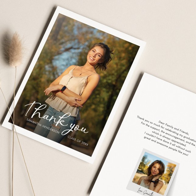 Graduation 2024 Photos Grad Script Modern Thank You Card (Creator Uploaded)