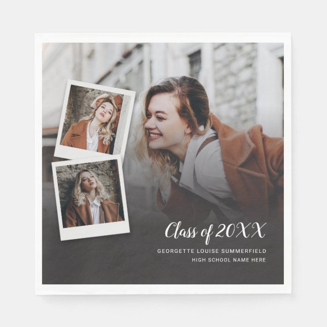 Graduation 2024 Photos Script Grad Party Paper Napkin (Front)