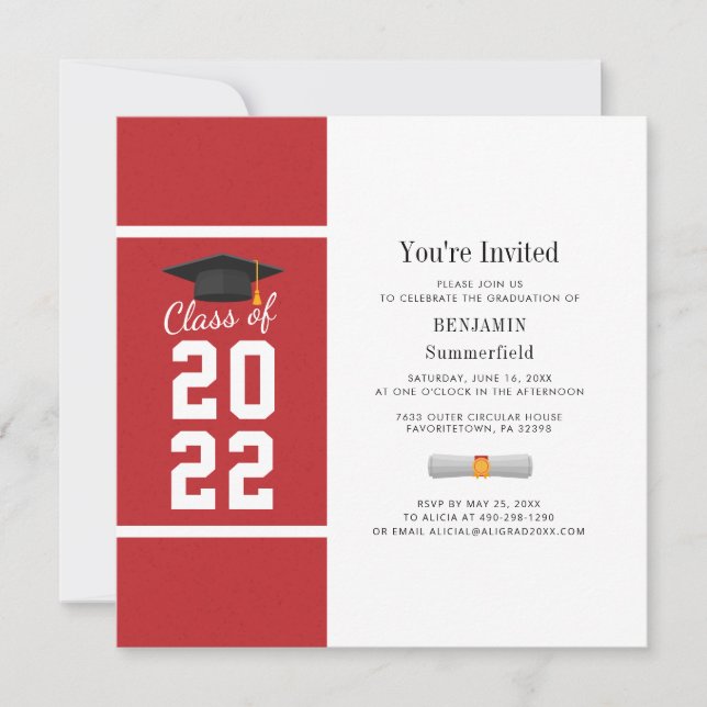 Graduation 2024 Red White Elegant Party Invitation (Front)