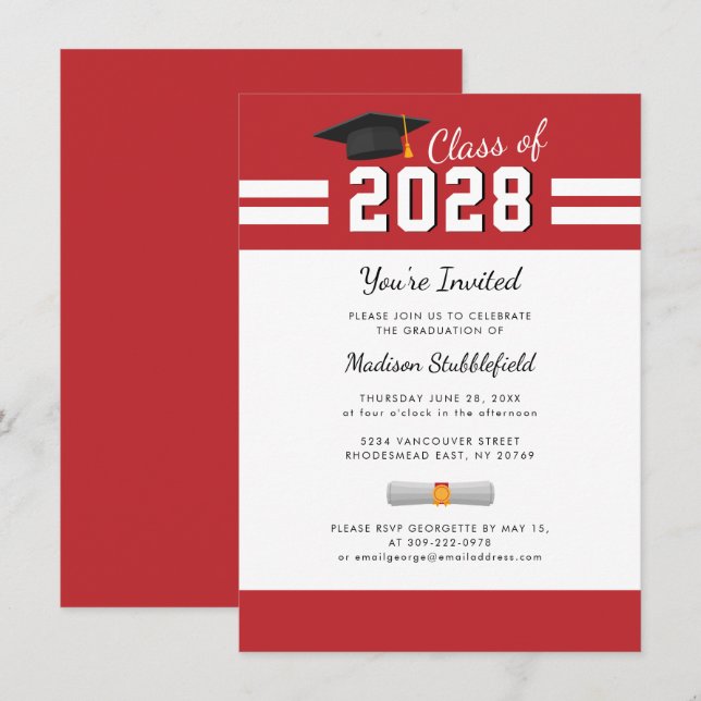 Graduation 2024 Red White Grad Party Invitation (Front/Back)