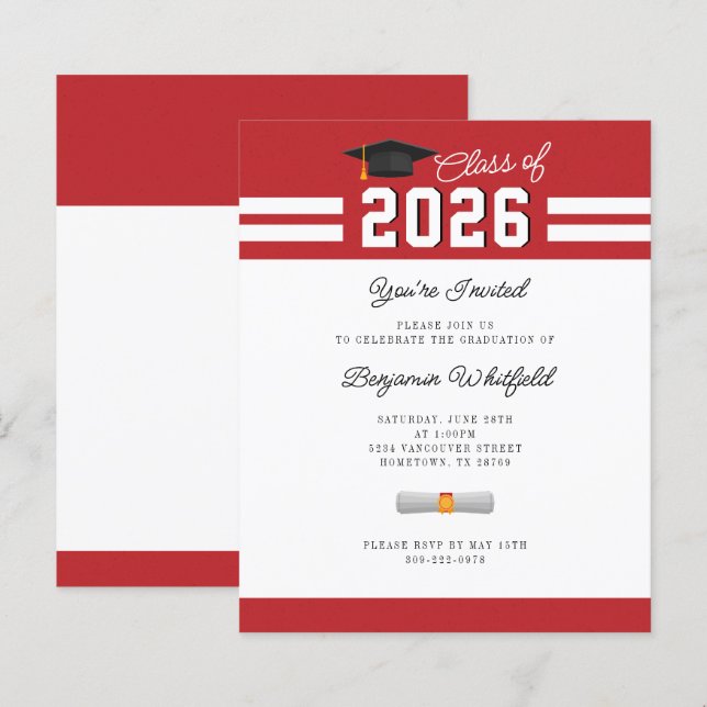 Graduation 2024 Red White GradParty Invitation (Front/Back)