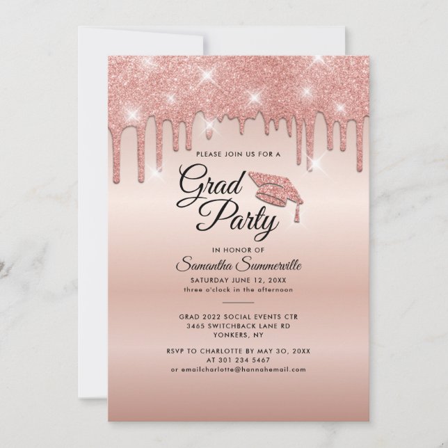 Graduation 2024 Rose Gold Drip Grad Party Invitation (Front)
