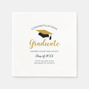 Graduation 2024 Script Gold Cap Grad Party Paper Napkin