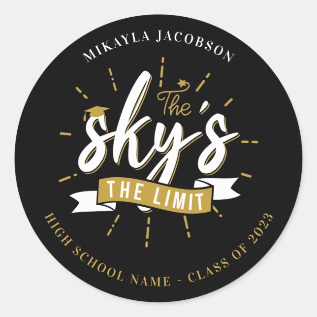 Graduation 2024 The Sky's The Limit Graduate Black Classic Round Sticker (Front)