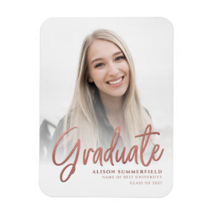 Graduation 2024 White Rose Gold Photo Announcement Magnet