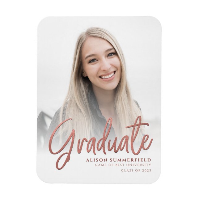 Graduation 2024 White Rose Gold Photo Announcement Magnet (Vertical)