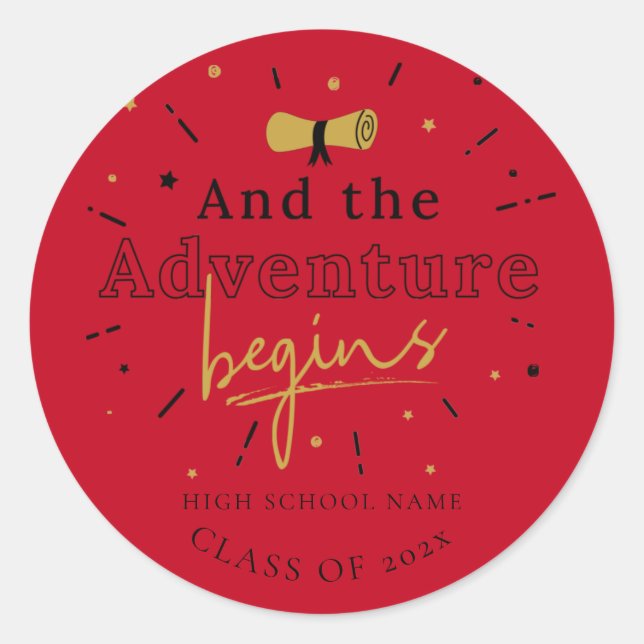 Graduation 2025 And The Adventure Begins Red Classic Round Sticker (Front)