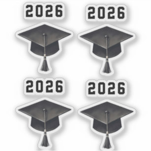 Graduation 2025 black white cap set of 4