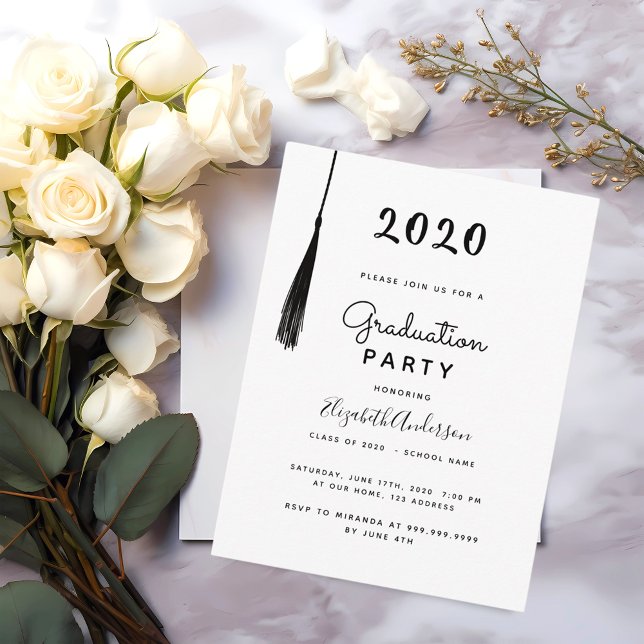 Graduation 2025 black white tassel invitation postcard (Creator Uploaded)