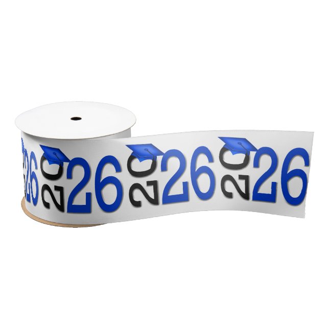 Graduation 2025 Blue and Black Satin Ribbon (Spool)