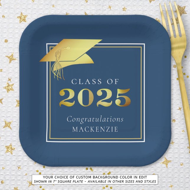 Graduation 2025 Blue Faux Gold or Custom Colour Paper Plate (Creator Uploaded)