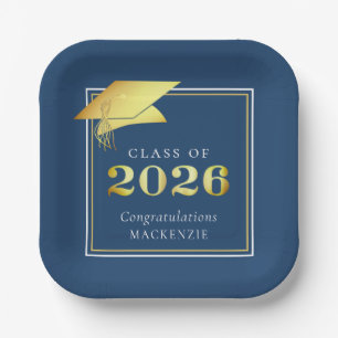 Graduation 2025 Blue Faux Gold or Custom Colour Paper Plate