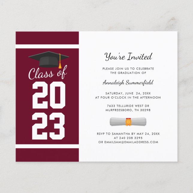 Graduation 2025 Burgundy Grad Party Invitation (Front)