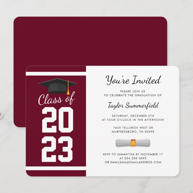 Graduation 2025 Burgundy Grad Party Invitation (Front/Back)