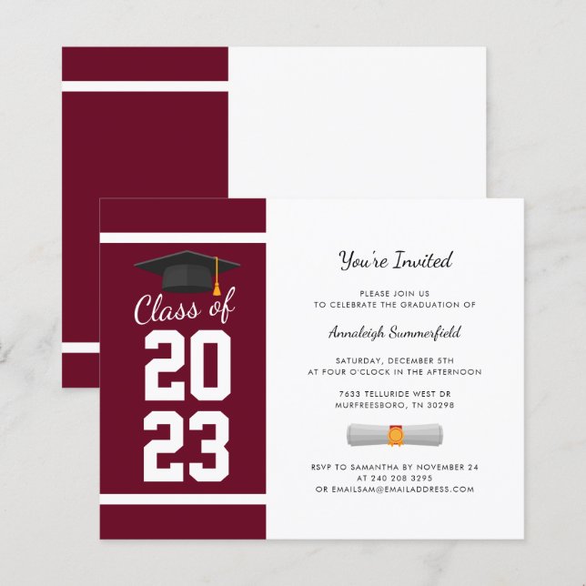 Graduation 2025 Burgundy Grad Party Invitation (Front/Back)