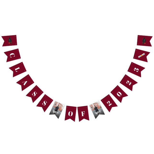 Graduation 2025 Burgundy Photos Grad Party Bunting (All)