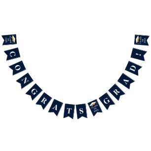 Graduation 2025 Congrats Grad Navy Blue White Bunting