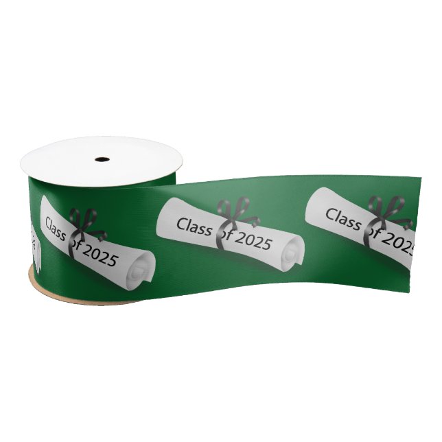 Graduation 2025 Diploma On Green Satin Ribbon (Spool)