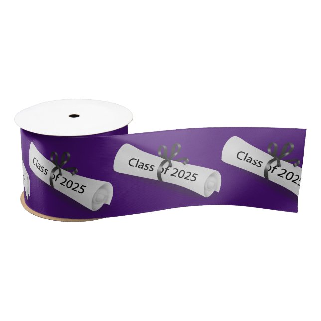 Graduation 2025 Diploma On Purple Satin Ribbon (Spool)