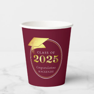Graduation 2025 Faux Metallic Gold Maroon Paper Cups