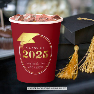 Graduation 2025 Faux Metallic Gold Red Paper Cups