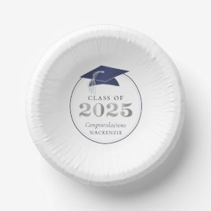 Graduation 2025 Faux Metallic navy blue silver Paper Plate