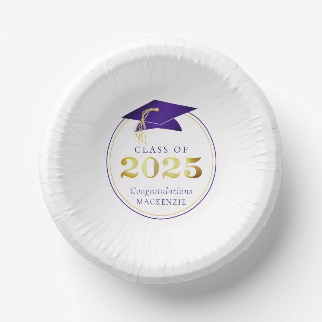Graduation 2025 Faux Metallic Purple Gold Paper Plate (Front)