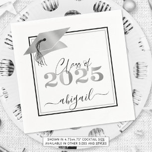 Graduation 2025 Faux Metallic Silver Year Script Napkin