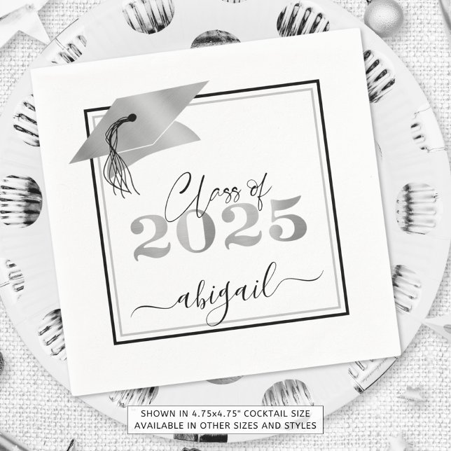 Graduation 2025 Faux Metallic Silver Year Script Napkin (Creator Uploaded)