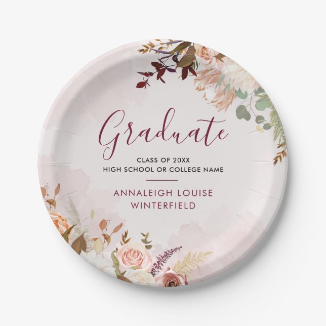 Graduation 2025 Floral Grad Party Paper Plate (Front)
