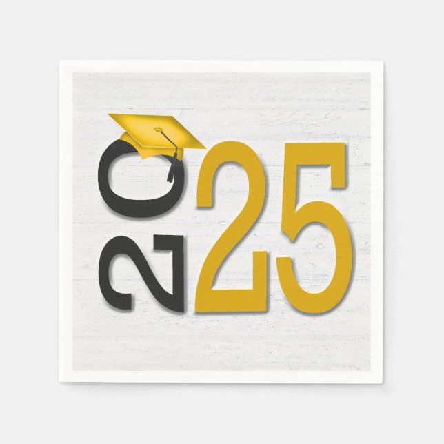 Graduation 2025 Gold and Black On Wood  Napkin (Front)