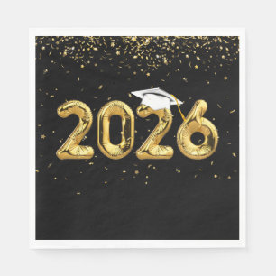 Graduation 2025 Gold Balloons and White Cap Napkin