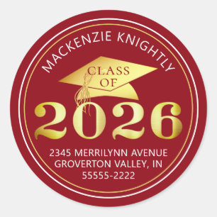 Graduation 2025 Gold Red or Custom Colour Foil Classic Round Sticker