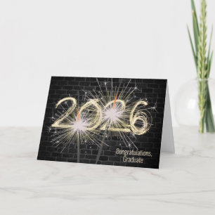 Graduation 2025 Gold Sparklers On Brick Card