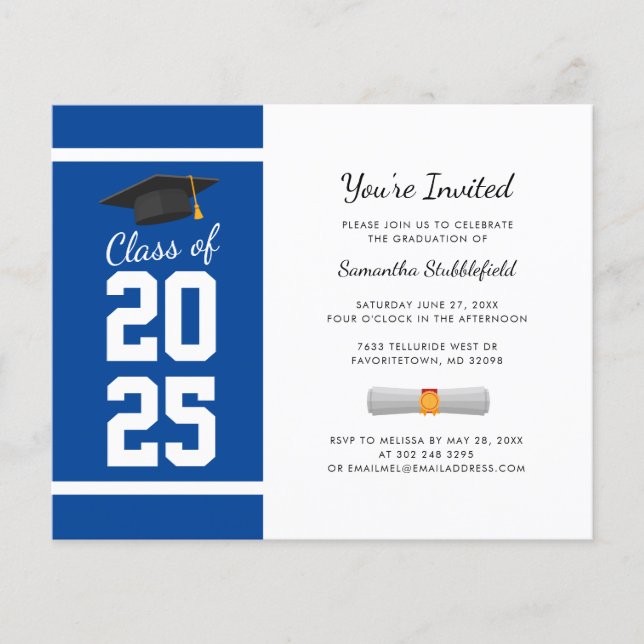 Graduation 2025 Grad Blue Party Invitation (Front)
