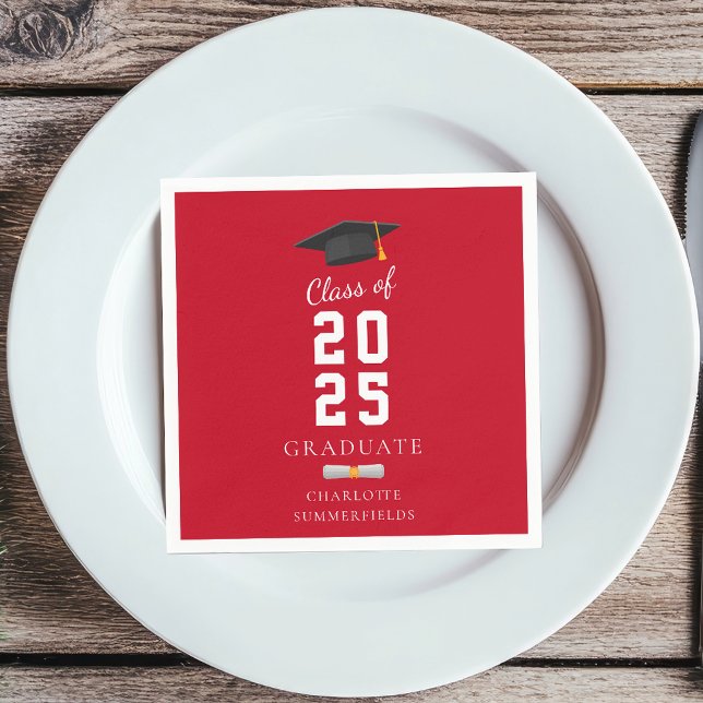 Graduation 2025 Grad Cap and Scroll Custom Paper Napkin (Graduation 2025 Elegant Party Paper Napkin)