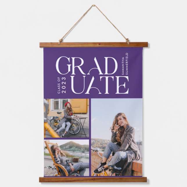 Graduation 2025 Grad Photo Collage Purple Hanging Tapestry (Front)