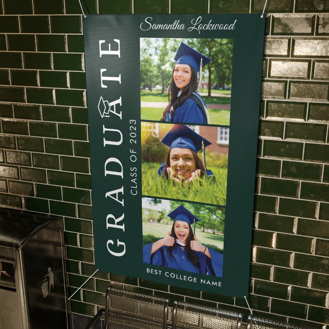 Graduation 2025 Grad Photo Green and White Banner (Graduation Party Decor Class of 2024 Multi Photo Banner)