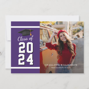 Graduation 2025 Grad Photo Purple and White Announcement