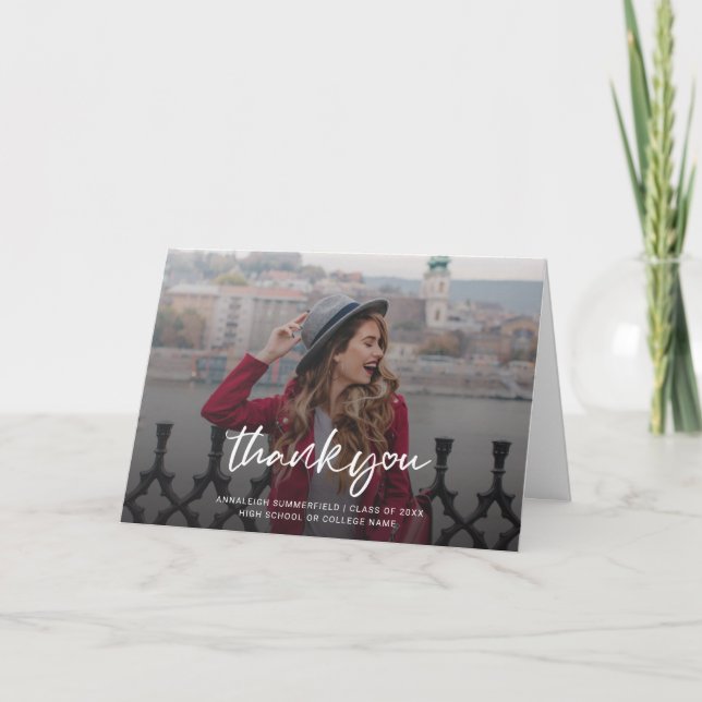 Graduation 2025 Grad Photo Script Thank You Card (Front)