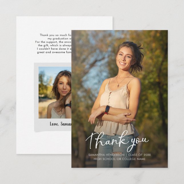 Graduation 2025 Grad Photos Modern Graduate Thank You Card (Front/Back)