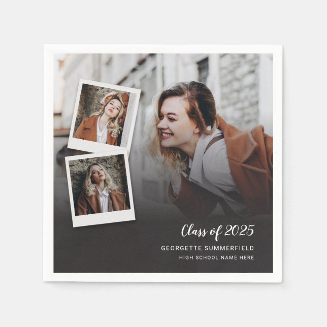 Graduation 2025 Grad Photos Party Paper Napkin (Front)